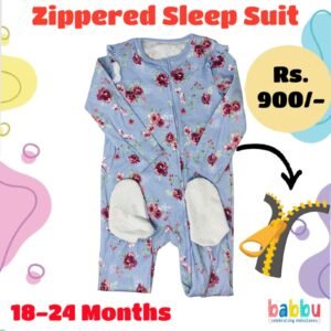 Zipper Sleep suits 18-24 Months - Blue with Roses