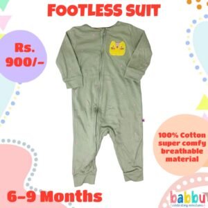 Footless suits 6-9 Months - Green with Yellow Face