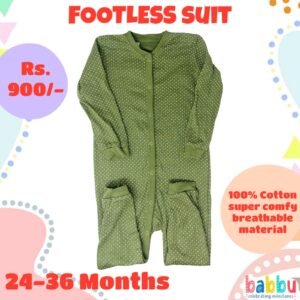 Footless suits 24-36 Months - Green with White Dots