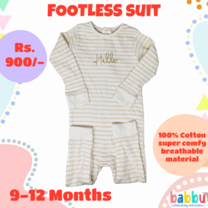 Footless suits 9-12 Months - Beige Stripes with Hello