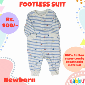 Footless suits Newborn - White and Blue Stripes with Cars