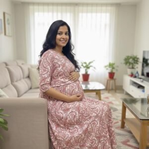 Maternity Gown - Red Leaves Design L
