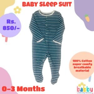Sleep suits 0-3 Months - Green and Grey Stripes