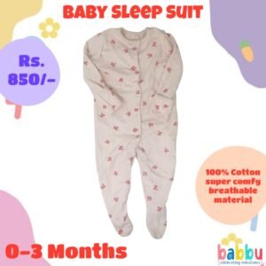 Sleep suits 0-3 Months - Baby Pink with Red Flowers