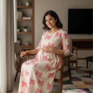 Maternity Gown - Pink Bows L