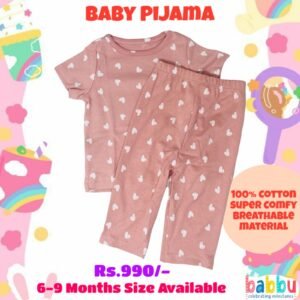 Pijamas 6-9 Months - Salmon Pink with White Hearts