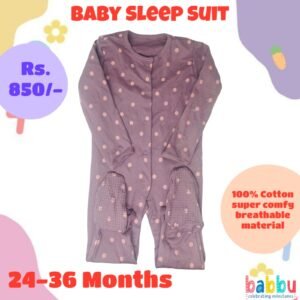 Sleep suits 24-36 Months - Brown with Pink Polka Dots