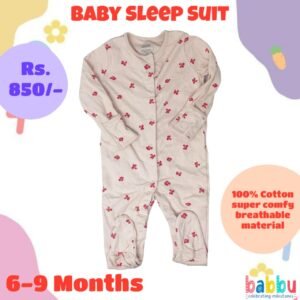 Sleep suits 6-9 Months - Red Flowers Baby Pink