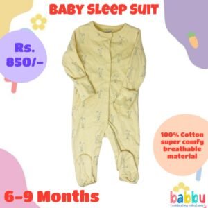 Sleep suits 6-9 Months - Light Yellow with Blue Flower Bunch