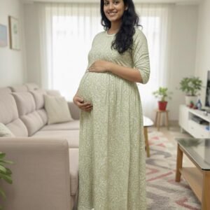 Maternity Gown - Green Floral L
