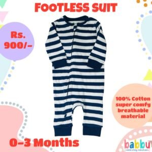 Footless suit 0-3 Months - Blue and White Stripes