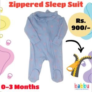 Zipper Sleep suits 0-3 Months - Blue with Pink Bows