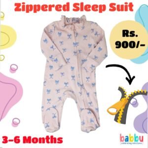 Zipper Sleep suits 3-6 Months - Pink with Blue Bows