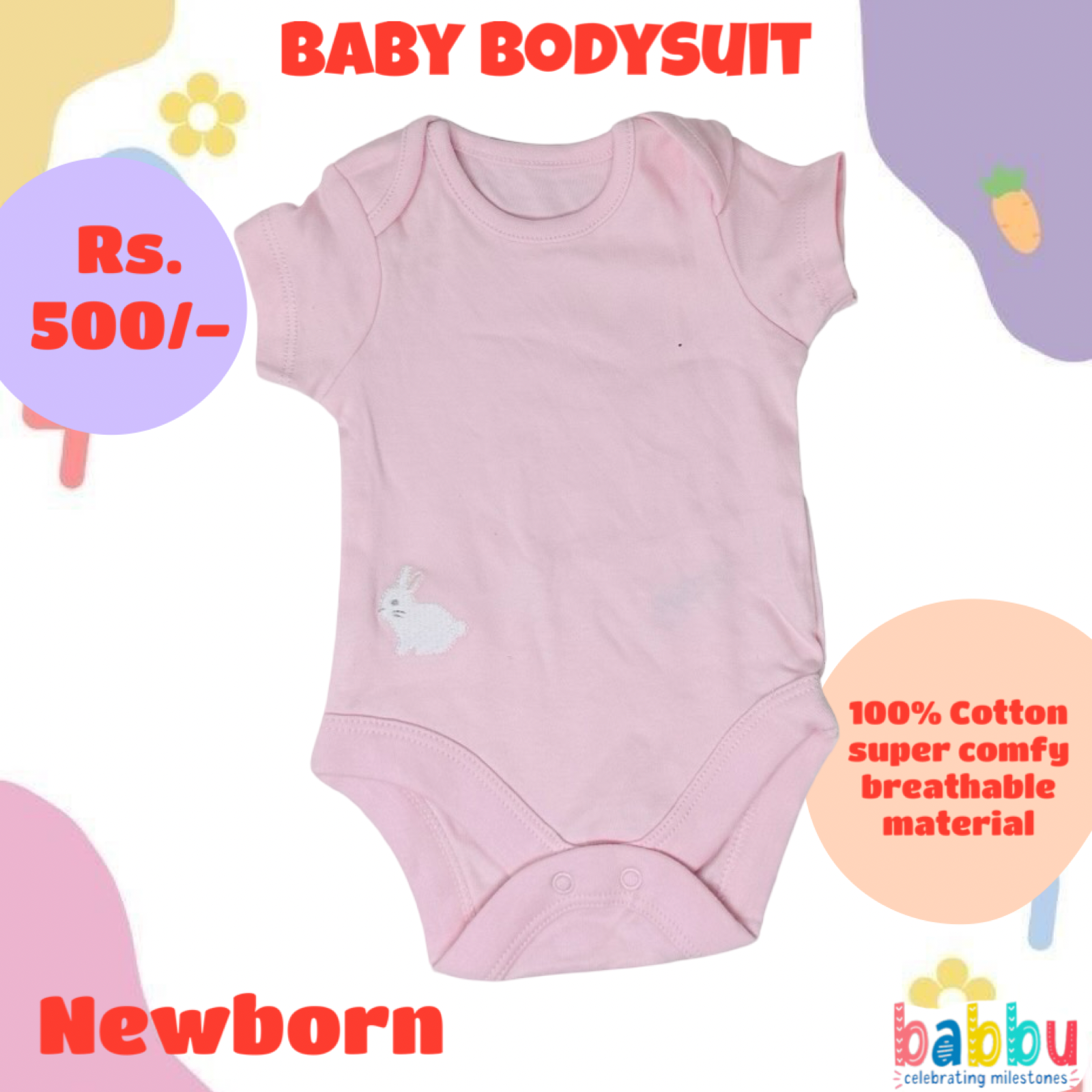 Bodysuits Newborn - pink with bunny