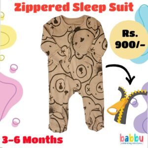 Zipper  Sleep suits 3-6 Months - Brown with Bear Faces