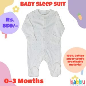 Sleep suits 0-3 Months - White with Small Grey Stars