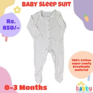 Sleep suits 0-3 Months - Textured White with Small Polka Dots