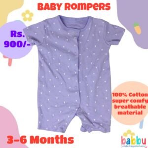 Rompers 3-6 Months - Purple with White Hearts