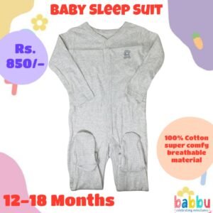 Sleep suits 12-18 Months - Grey with Small Bear Print