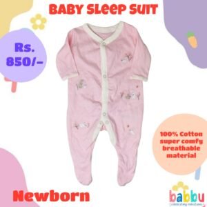 Sleep suits Newborn - Pink with White Boarder with Bunnies