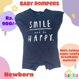 Rompers Newborn - Brushed Black with Smile Print