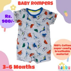 Rompers 3-6 Months - Grey Dinos