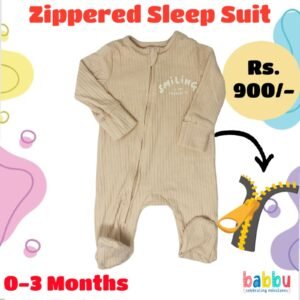 Zipper Sleep suits 0-3 Months - Textured Beige Smile