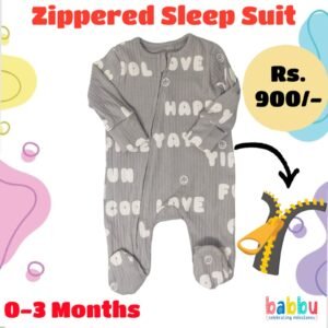 Zipper Sleep suits 0-3 Months - Textured Grey with Letters