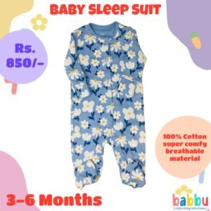 Sleep suits 3-6 Months - Blue with Flowers