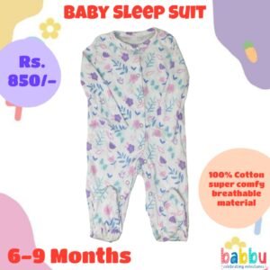 Sleep suits 6-9 Months - White with Leaves