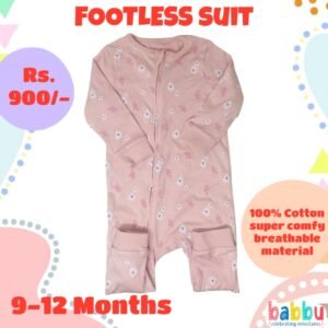 Footless suits 9-12 Months - Pink with Flowers