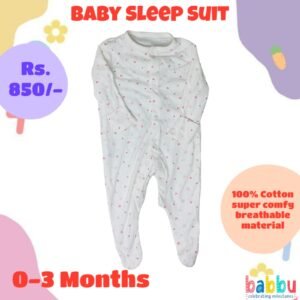 Sleep suits 0-3 Months - White with Pink Hearts