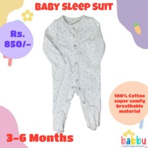 Sleep suits 3-6 Months - White with Grey Stars
