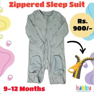 Zipper Sleep suits 9-12 Months - Textured Green with Faces
