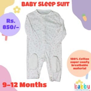 Sleep suits 9-12 Months - White with Pink Hearts