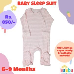 Sleep suits 6-9 Months - Textured Light Pink with White Stripes