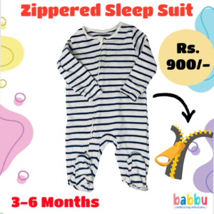 Zipper Sleep suits 3-6 Months - Blue and White Stripes
