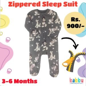 Zipper Sleep suits 3-6 Months - Brushed Black with Mickey and Stars Print