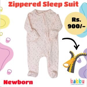Zipper Sleep suits Newborn - Baby Pink with Small Black Dots