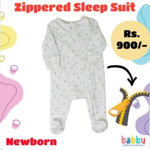 Zipper Sleep suits Newborn - White with Small Blue Stars