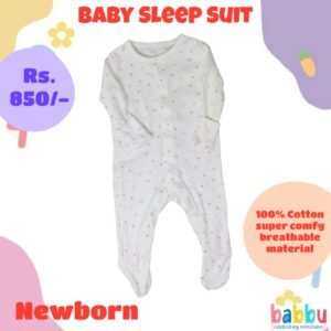Sleep suits Newborn - White with Pink Small Hearts