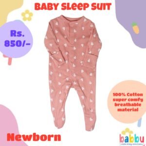 Sleep suits Newborn - Salmon Pink with White Hearts