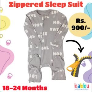 Zipper Sleep suits 18-24 Months - Textured Grey With Print