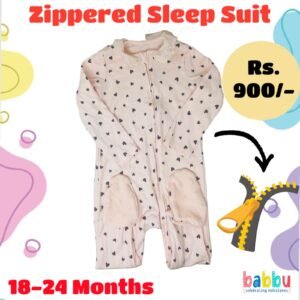 Zipper Sleep suits 18-24 Months - Pink with Black Hearts