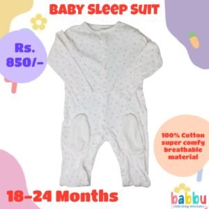 Sleep suits 18-24 Months - White with Small Pink Hearts