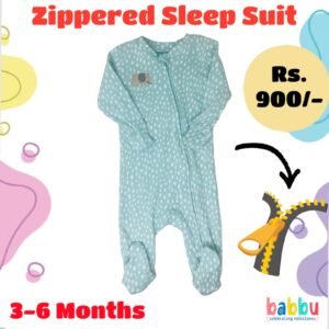 Zipper Sleep suits 3-6 Months - Teal with Elephant