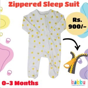 Zipper Sleep suits 0-3 Months - White with Yellow Polka Dots