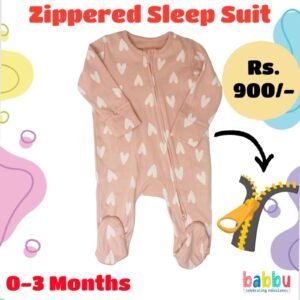 Zipper Sleep suits 0-3 Months - Light Pink with White Big Hearts