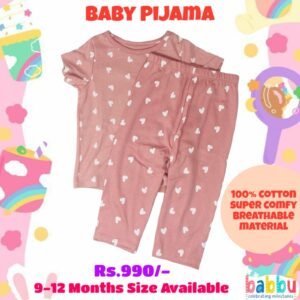 Pijamas 9-12 Months - Pink with White Hearts
