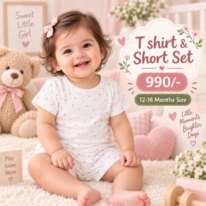 Short & T Shirt 12-18 Months - Small Pink Hearts